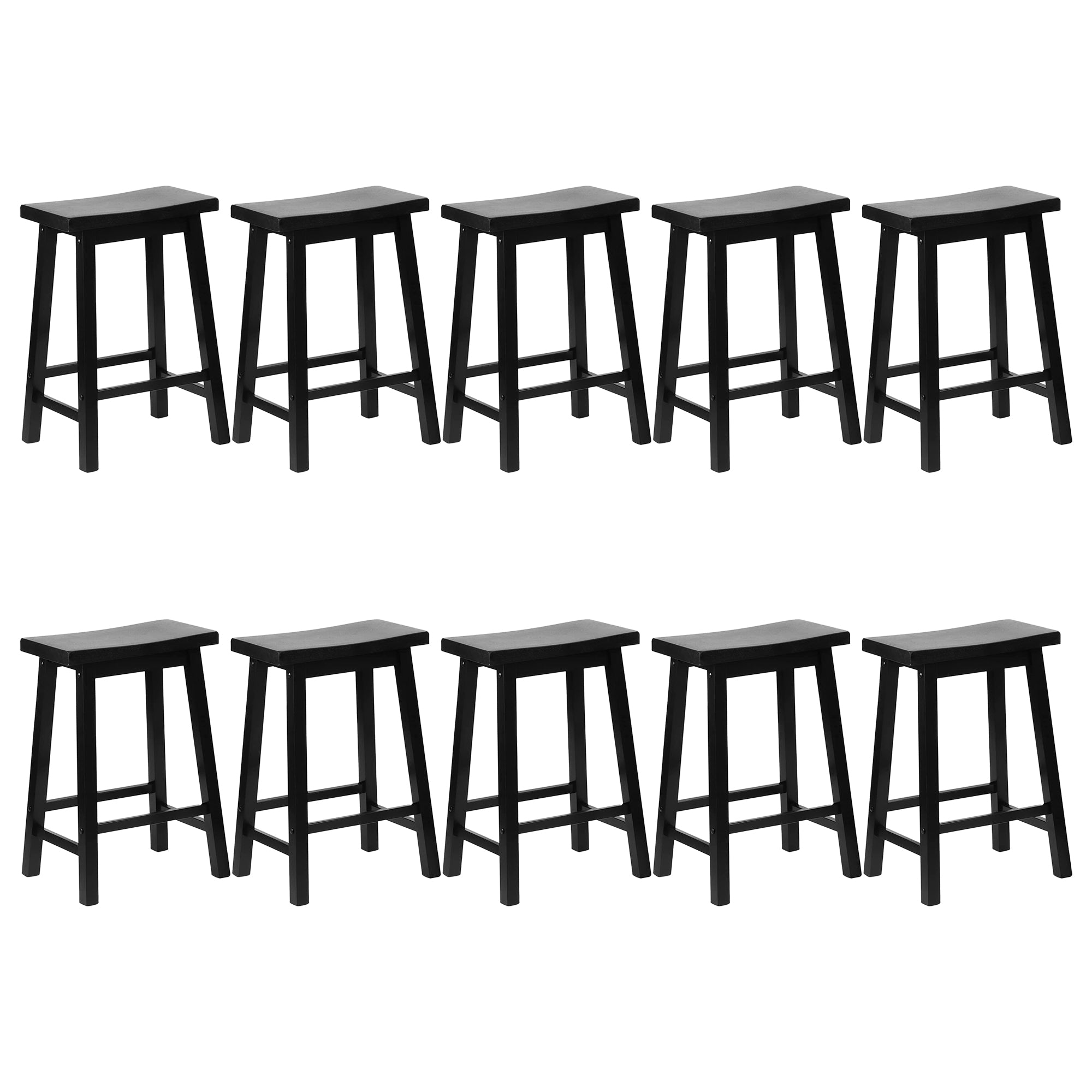 PJ Wood Classic Saddle Seat 24" Tall Kitchen Counter Stools, Black (Set of 10) - VMInnovations