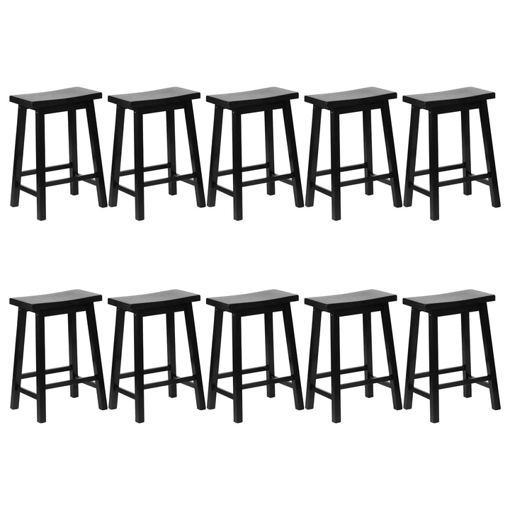 PJ Wood Classic Saddle Seat 24" Tall Kitchen Counter Stools, Black (Set of 10)