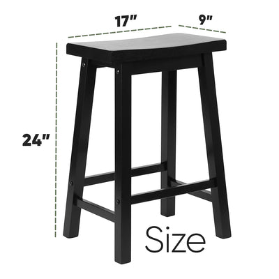 PJ Wood Classic Saddle Seat 24" Tall Kitchen Counter Stools, Black (Set of 10) - VMInnovations
