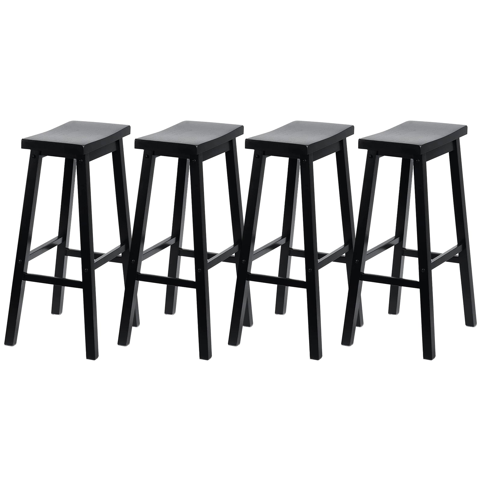 PJ Wood Classic Saddle Seat 29 Inch Tall Kitchen Counter Stools, Black (4 Pack) - VMInnovations