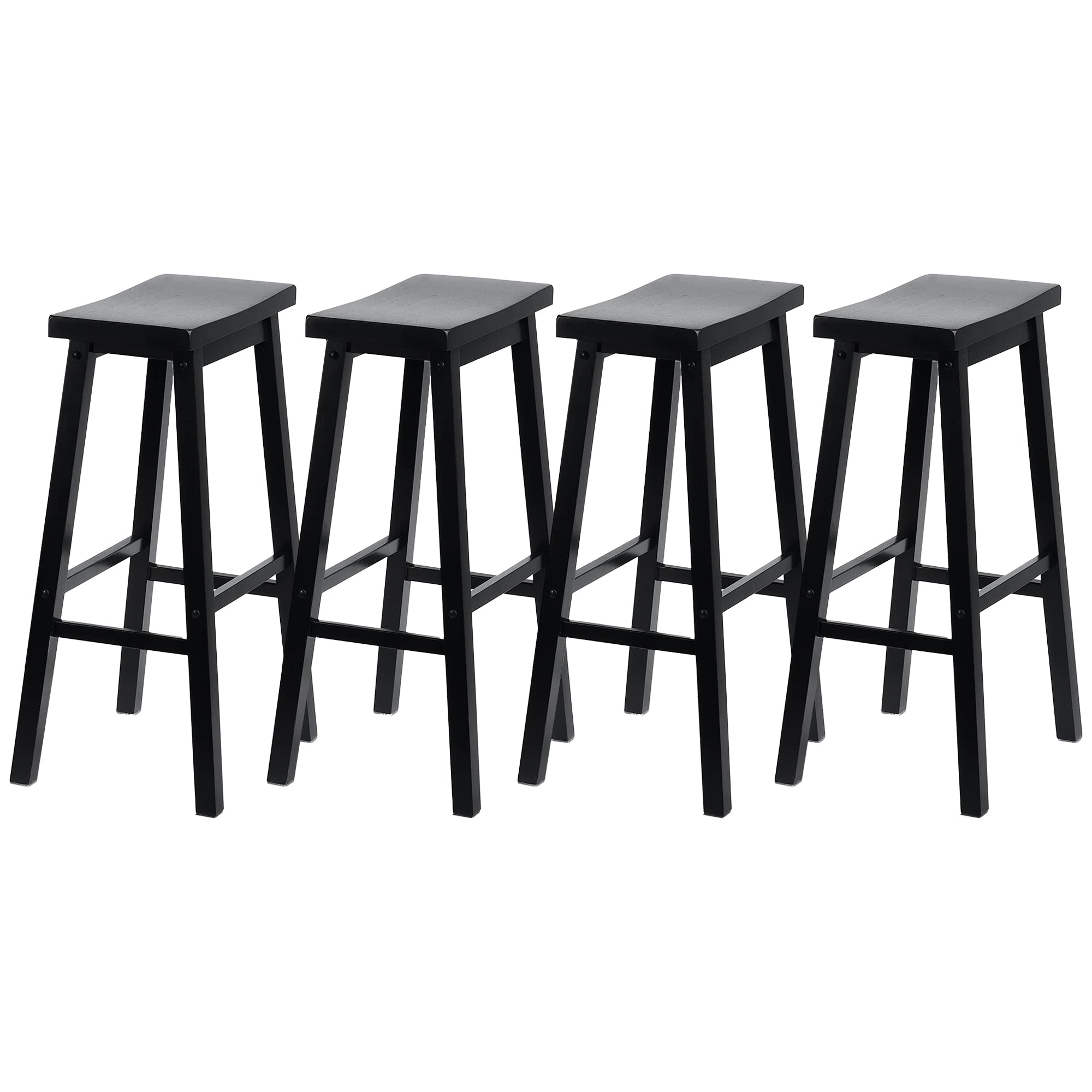 PJ Wood Classic Saddle Seat 29 Inch Tall Kitchen Counter Stools, Black (4 Pack) - VMInnovations