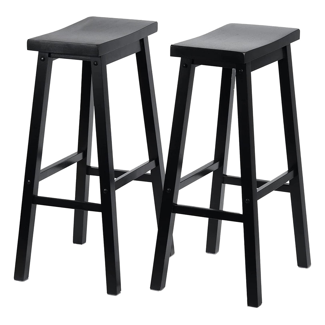 PJ Wood Classic Saddle Seat 29 Inch Tall Kitchen Counter Stools, Black (4 Pack)