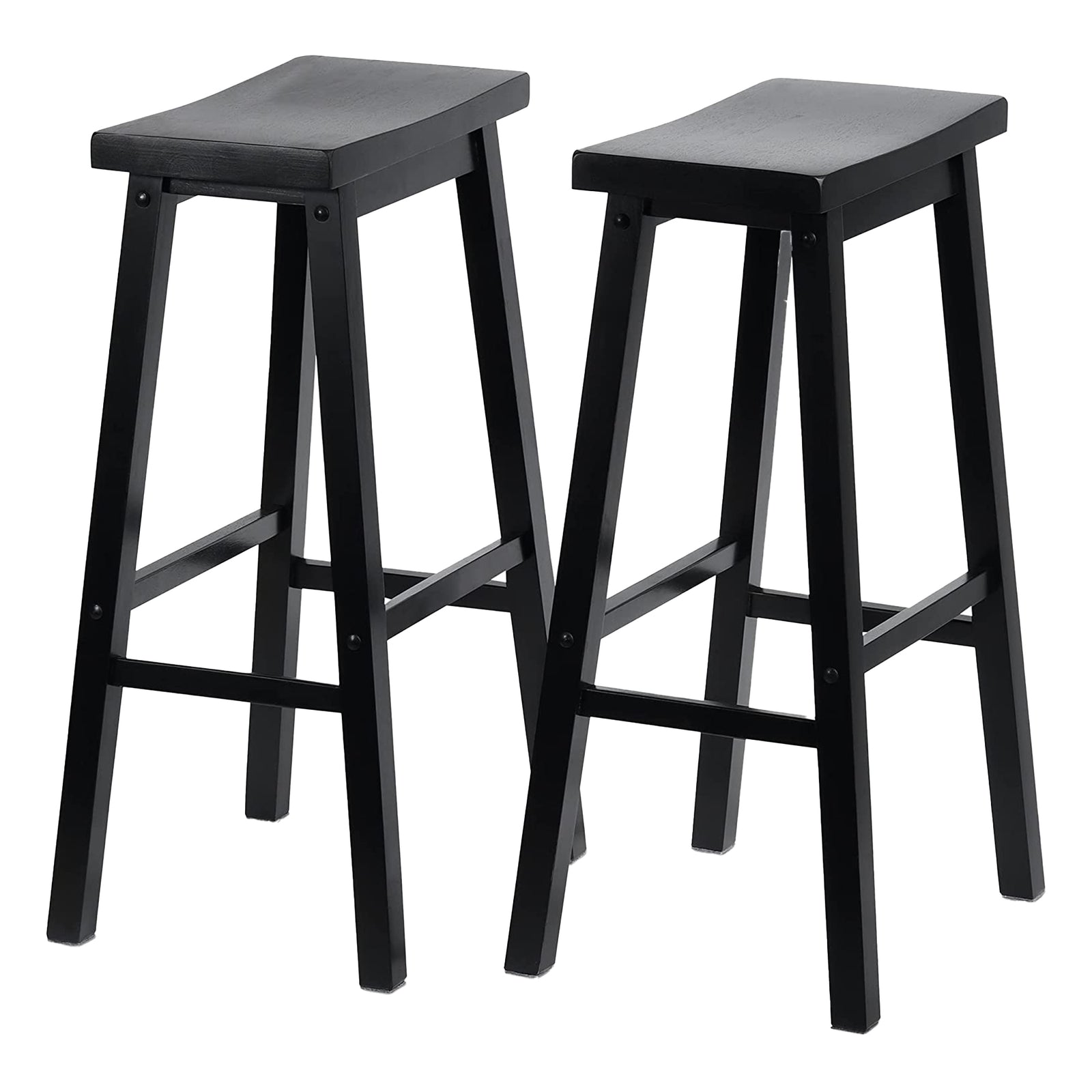 PJ Wood Classic Saddle Seat 29 Inch Tall Kitchen Counter Stools, Black (4 Pack) - VMInnovations