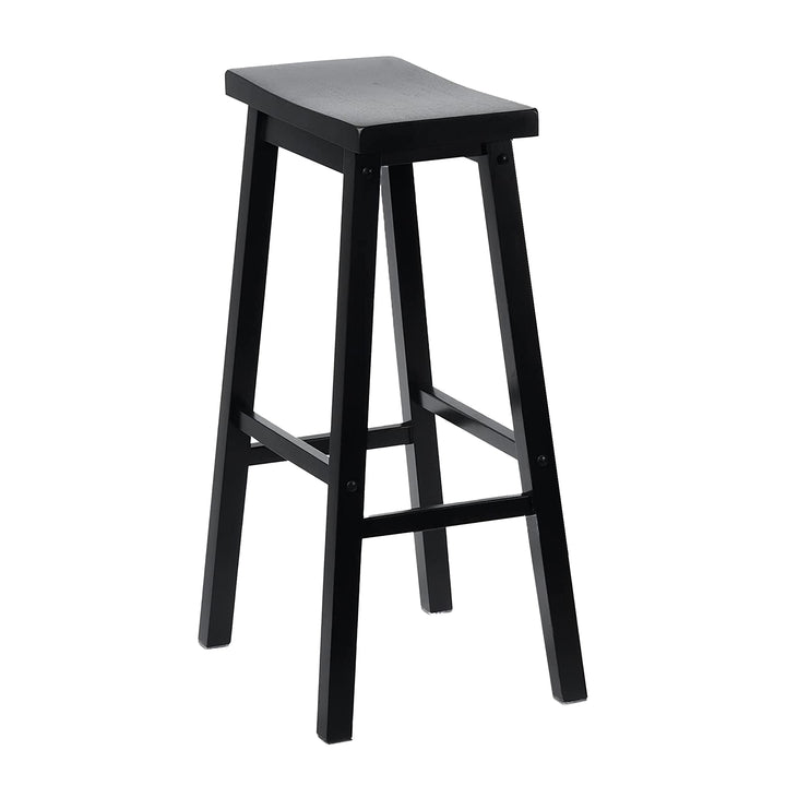 PJ Wood Classic Saddle Seat 29 Inch Tall Kitchen Counter Stools, Black (4 Pack)