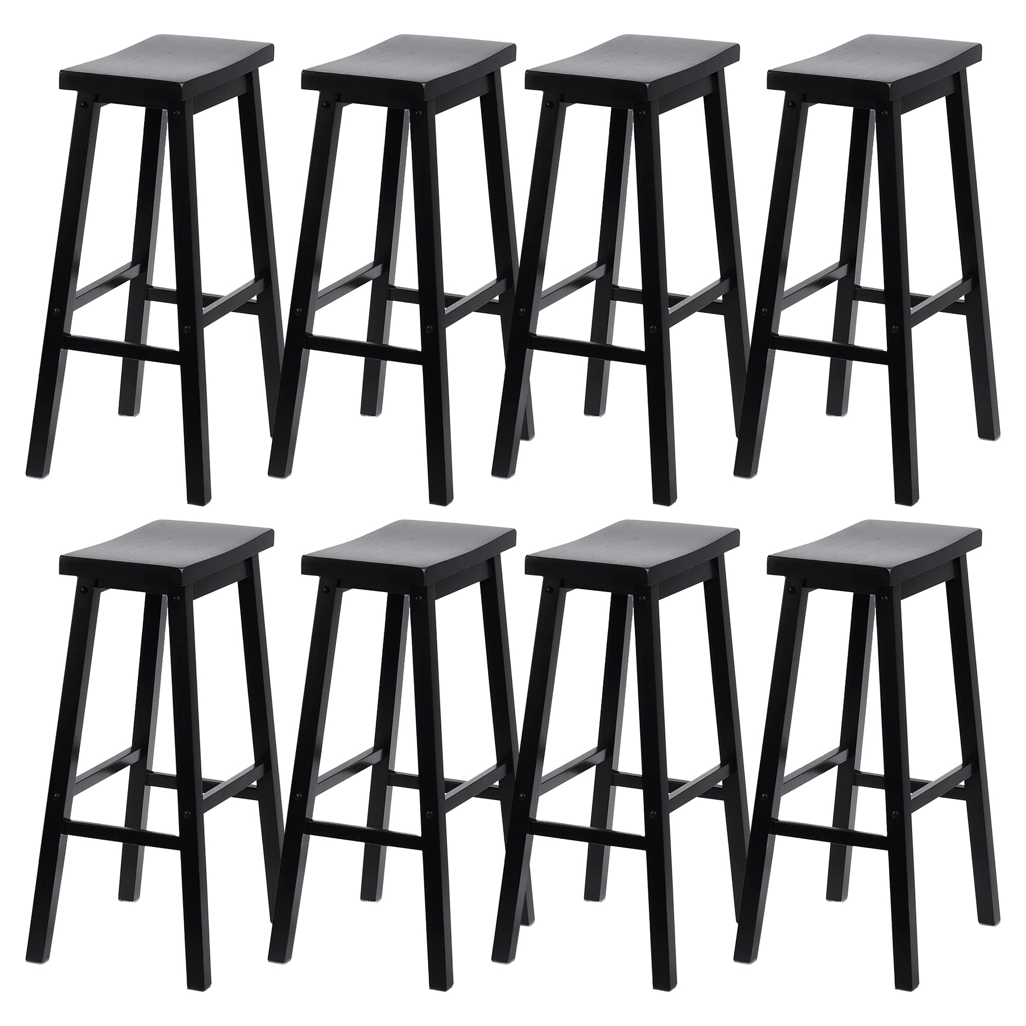 PJ Wood Classic Saddle Seat 29 Inch Tall Kitchen Counter Stools, Black (8 Pack)