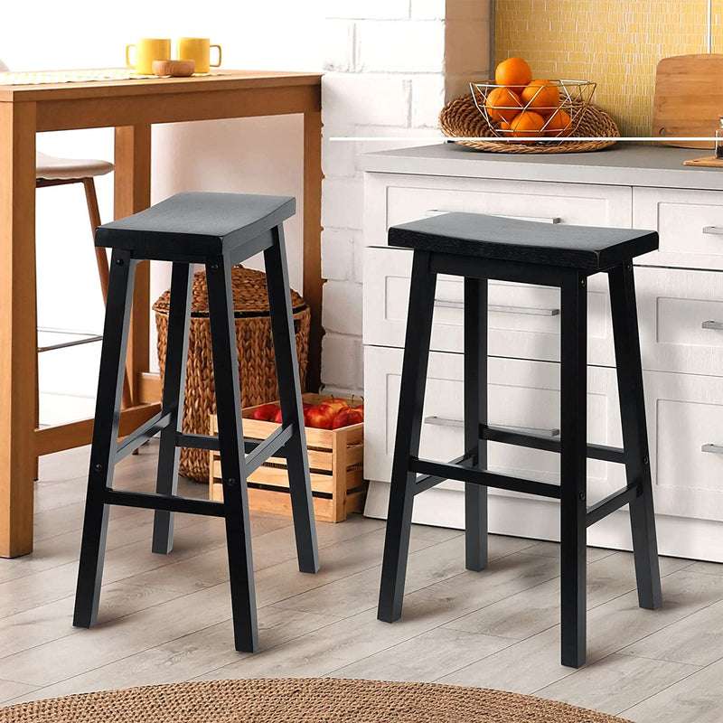 PJ Wood Classic Saddle Seat 29 Inch Tall Kitchen Counter Stools, Black (8 Pack)