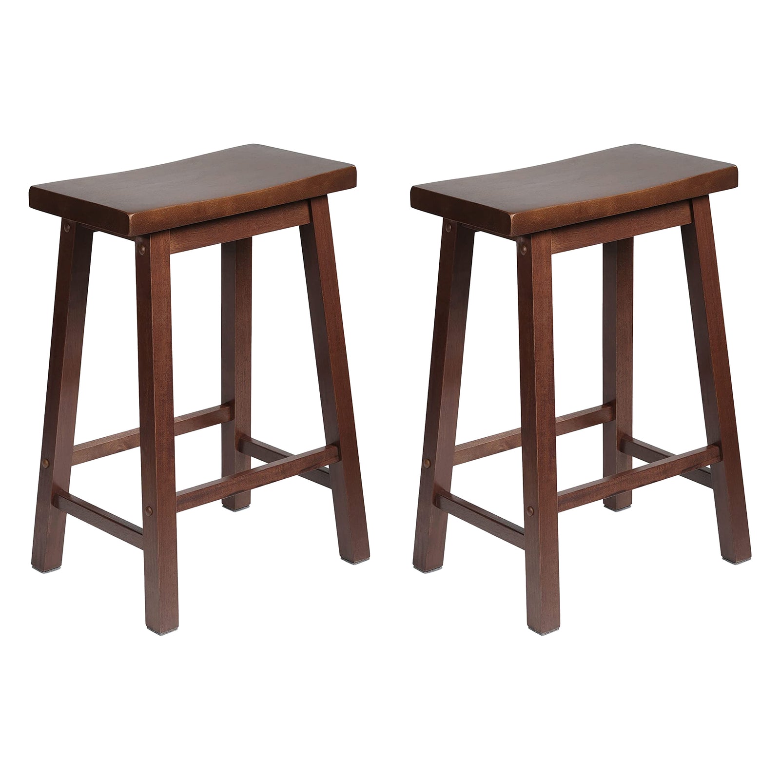 PJ Wood Classic Saddle Seat 24 Inch Kitchen Bar Counter Stool, Walnut (2 Pack) - VMInnovations