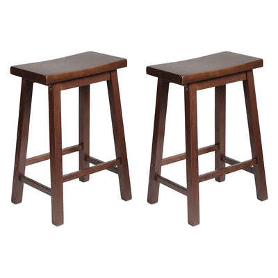 PJ Wood Classic Saddle Seat 24 Inch Kitchen Bar Counter Stool, Walnut (2 Pack) - VMInnovations