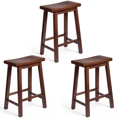 PJ Wood Classic Saddle Seat 24 Inch Kitchen Bar Counter Stool, Walnut (3 Pack) - VMInnovations