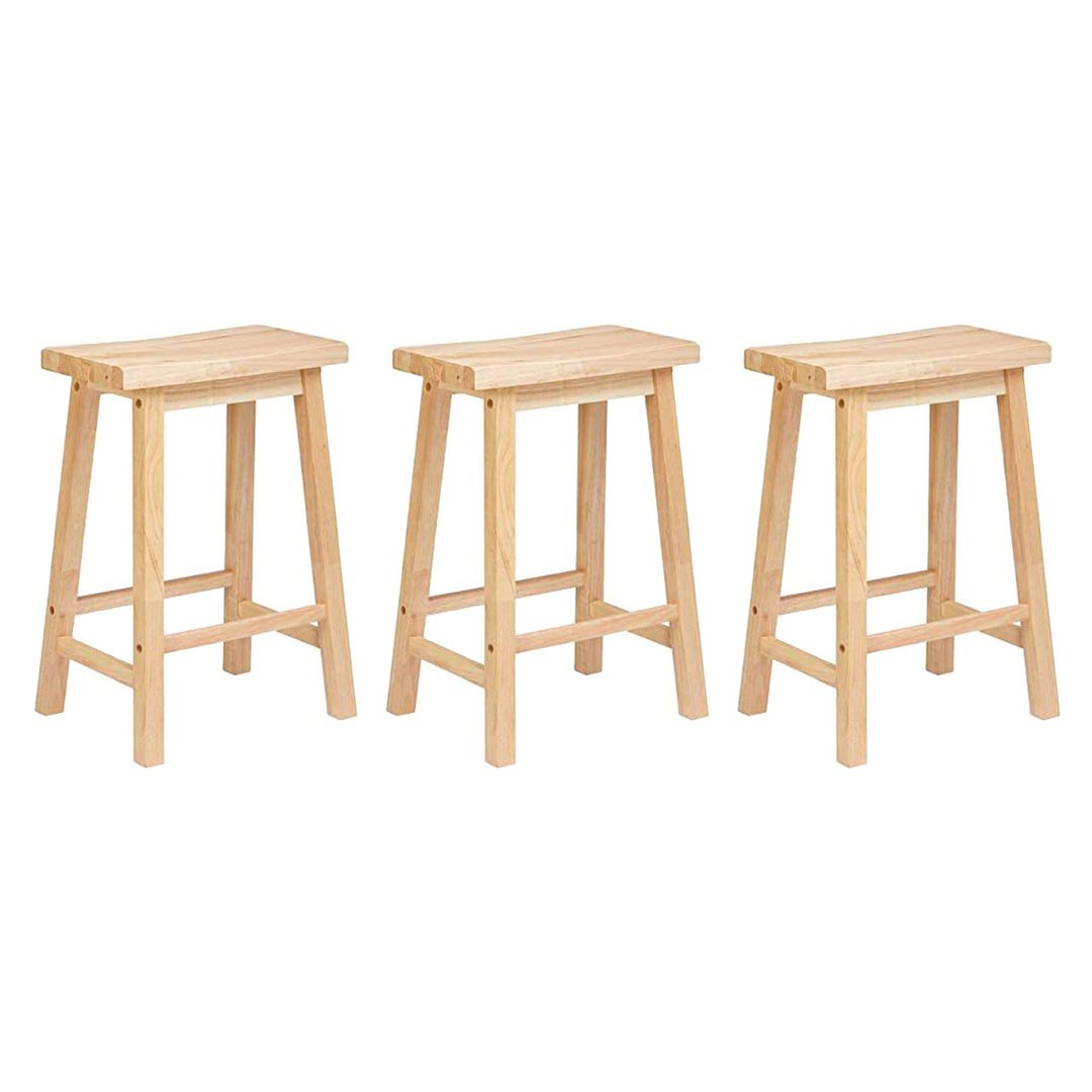 PJ Wood Classic 24 Inch Saddle Seat Kitchen Bar Counter Stool, Natural (3 Pack)