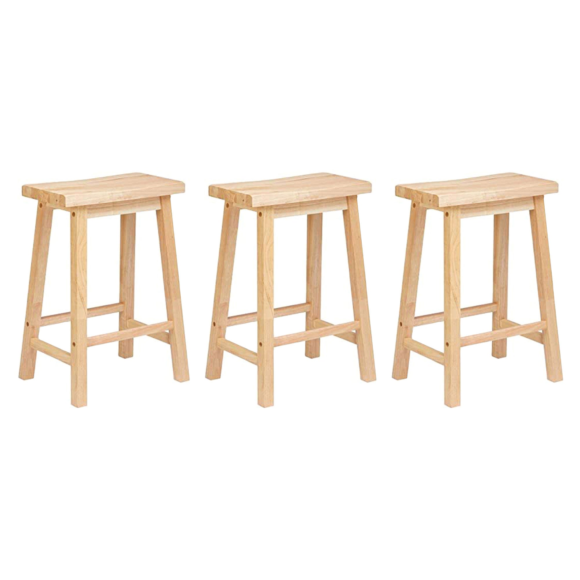 PJ Wood Classic 24 Inch Saddle Seat Kitchen Bar Counter Stool, Natural (3 Pack) - VMInnovations