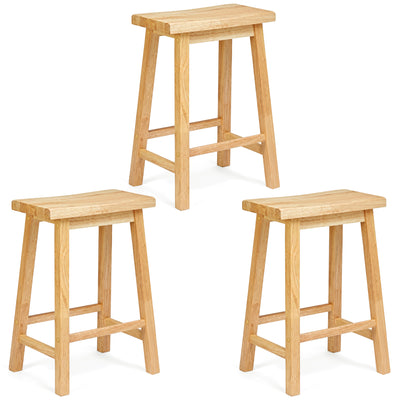 PJ Wood Classic 24 Inch Saddle Seat Kitchen Bar Counter Stool, Natural (3 Pack) - VMInnovations