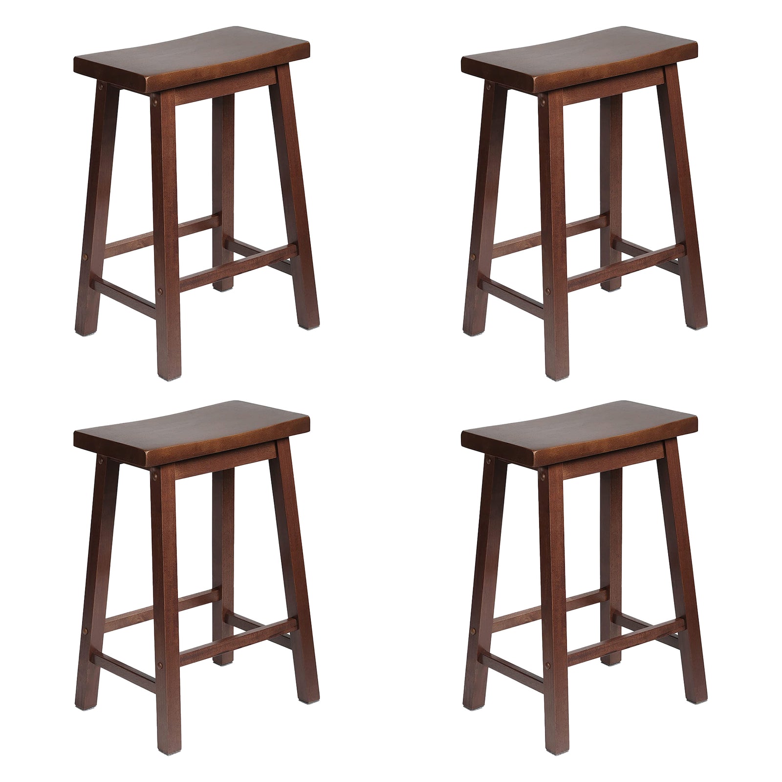 PJ Wood Classic Saddle Seat 24 Inch Kitchen Bar Counter Stool, Walnut (4 Pack) - VMInnovations