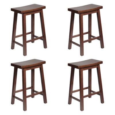PJ Wood Classic Saddle Seat 24 Inch Kitchen Bar Counter Stool, Walnut (4 Pack) - VMInnovations