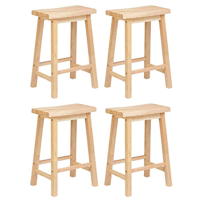 PJ Wood Classic 24 Inch Saddle Seat Kitchen Bar Counter Stool, Natural (4 Pack)