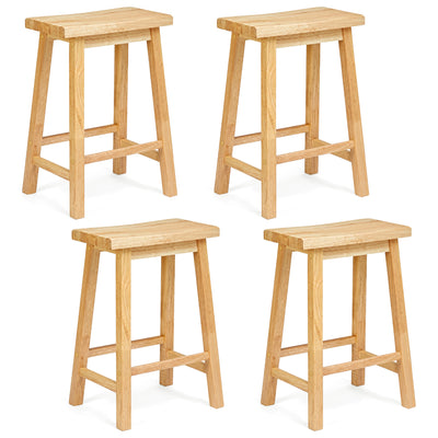 PJ Wood Classic 24 Inch Saddle Seat Kitchen Bar Counter Stool, Natural (4 Pack) - VMInnovations