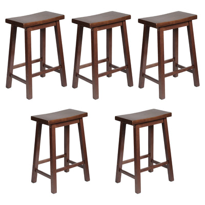 PJ Wood Classic Saddle Seat 24 Inch Kitchen Bar Counter Stool, Walnut (5 Pack) - VMInnovations