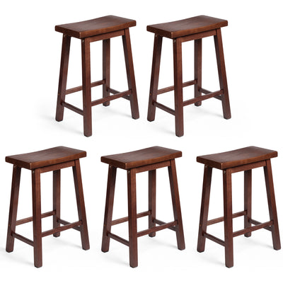 PJ Wood Classic Saddle Seat 24 Inch Kitchen Bar Counter Stool, Walnut (5 Pack) - VMInnovations