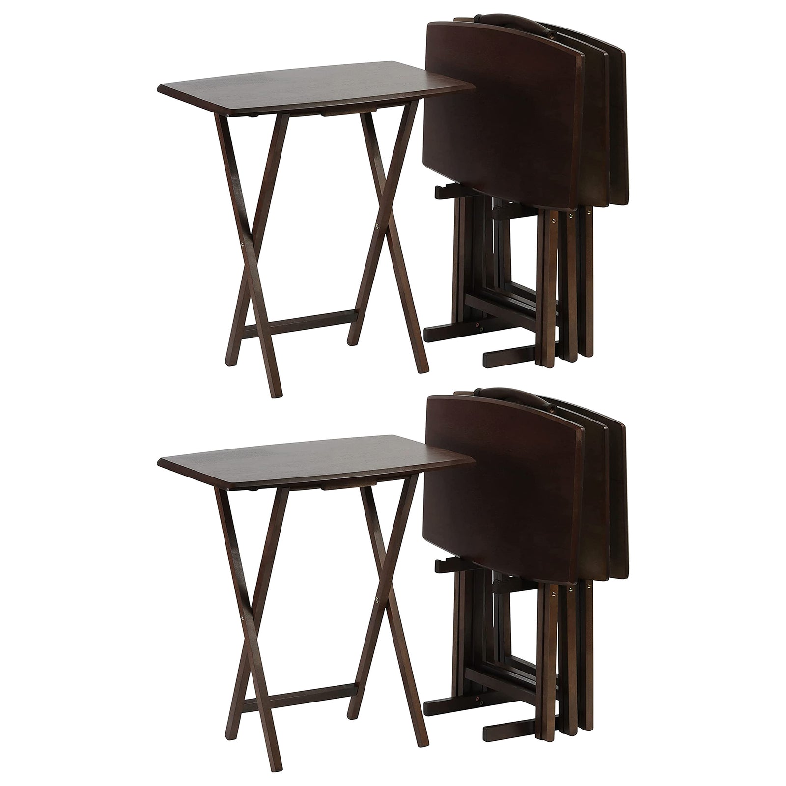 PJ Wood Folding TV Tray Tables with Compact Storage Rack, Walnut (10 Piece Set) - VMInnovations