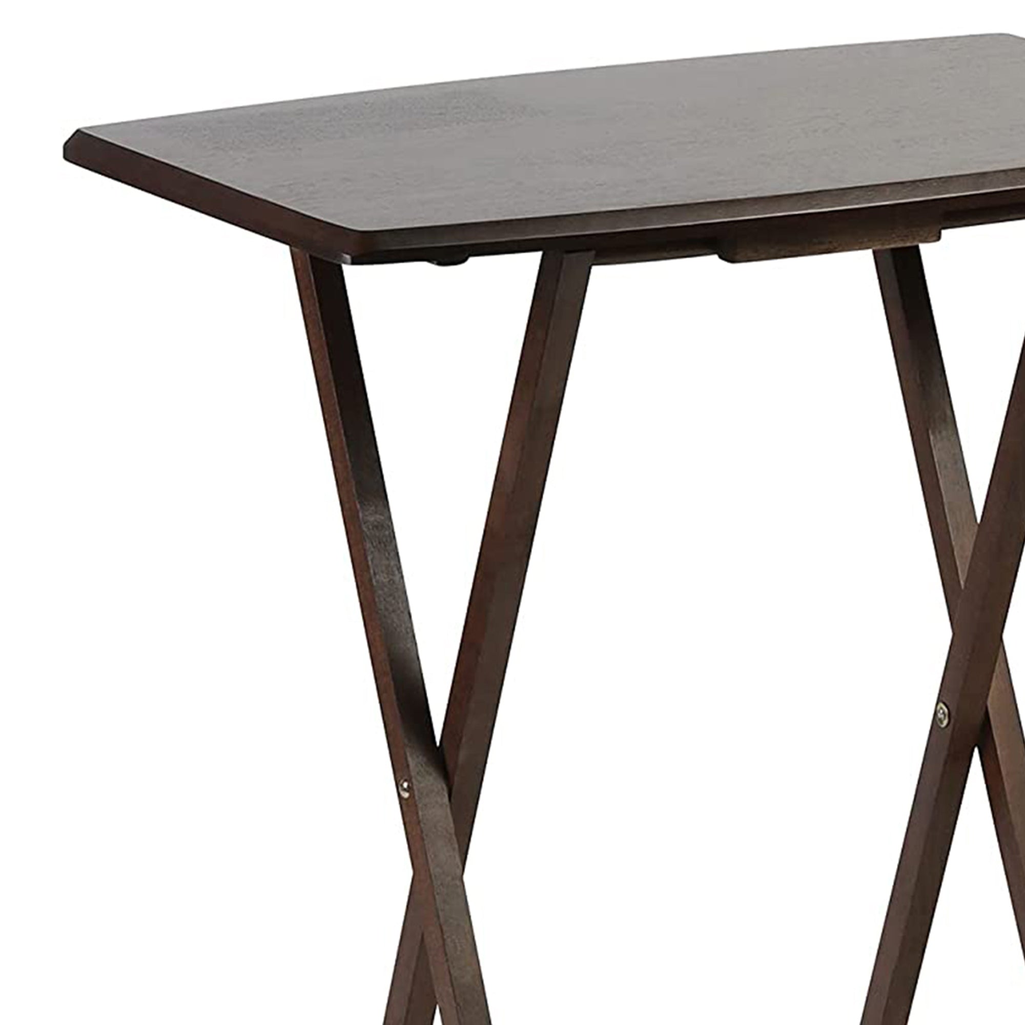 PJ Wood Folding TV Tray Tables with Compact Storage Rack, Walnut (10 Piece Set) - VMInnovations