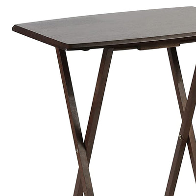 PJ Wood Folding TV Tray Tables with Compact Storage Rack, Walnut (10 Piece Set) - VMInnovations
