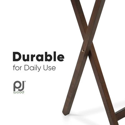 PJ Wood Folding TV Tray Tables with Compact Storage Rack, Walnut (10 Piece Set) - VMInnovations