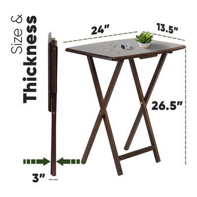 PJ Wood Folding TV Tray Tables with Compact Storage Rack, Walnut (10 Piece Set) - VMInnovations