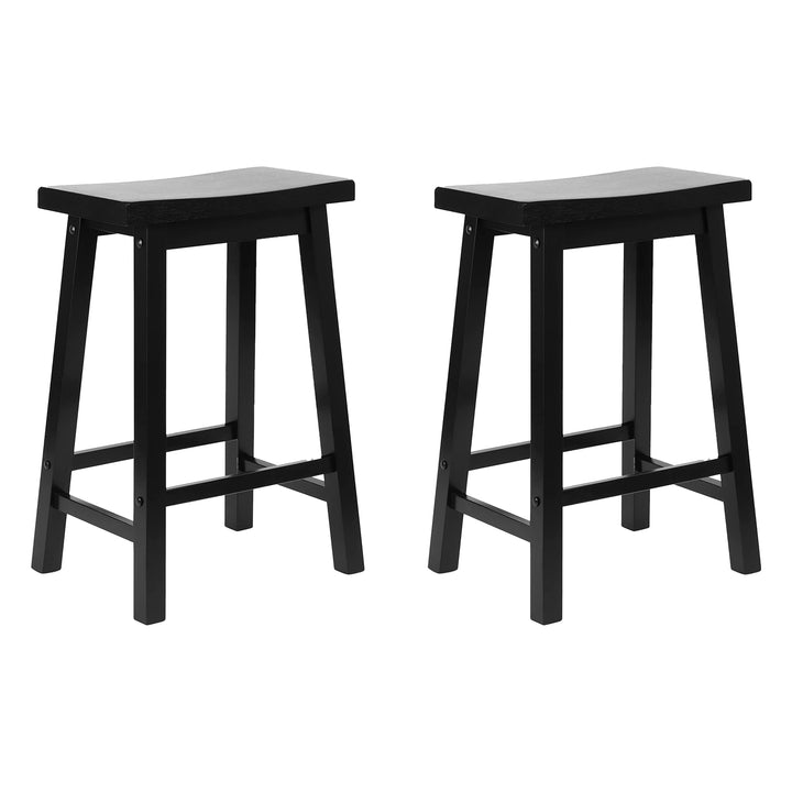 PJ Wood Classic 24 Inch Saddle Seat Kitchen Bar Counter Stool, Black (2 Pack)