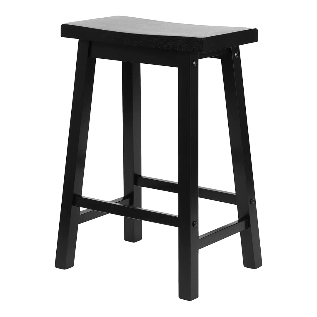 PJ Wood Classic 24 Inch Saddle Seat Kitchen Bar Counter Stool, Black (2 Pack)