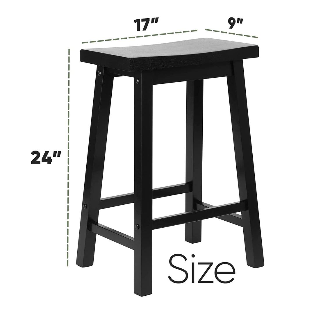 PJ Wood Classic 24 Inch Saddle Seat Kitchen Bar Counter Stool, Black (2 Pack)