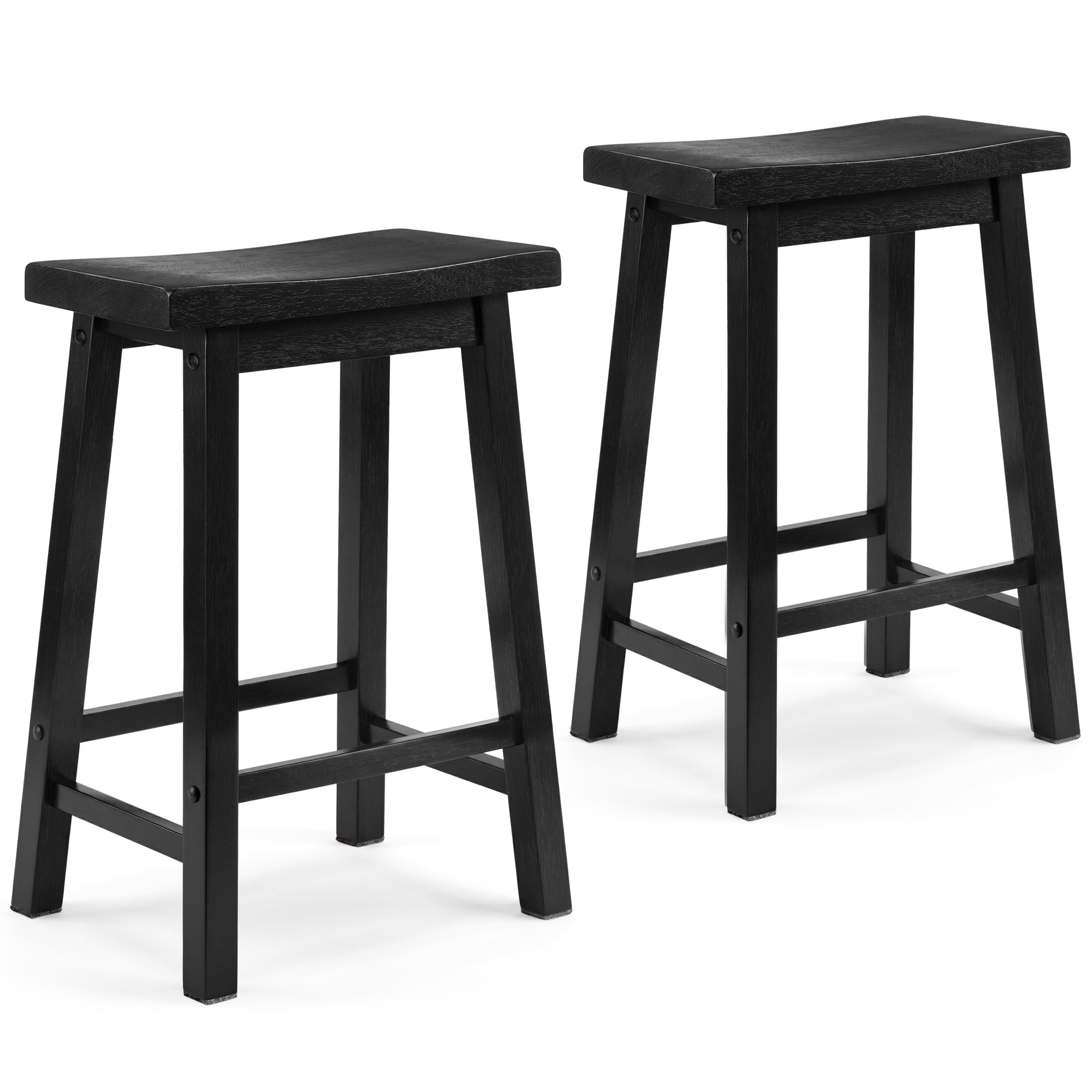 PJ Wood Classic 24 Inch Saddle Seat Kitchen Bar Counter Stool, Black (2 Pack) - VMInnovations