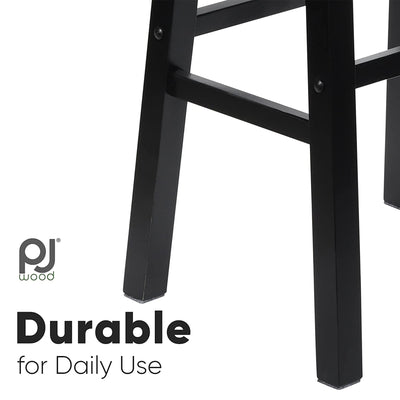 PJ Wood Classic Saddle Seat 24 Inch Kitchen Bar Counter Stool, Black (3 Pack) - VMInnovations