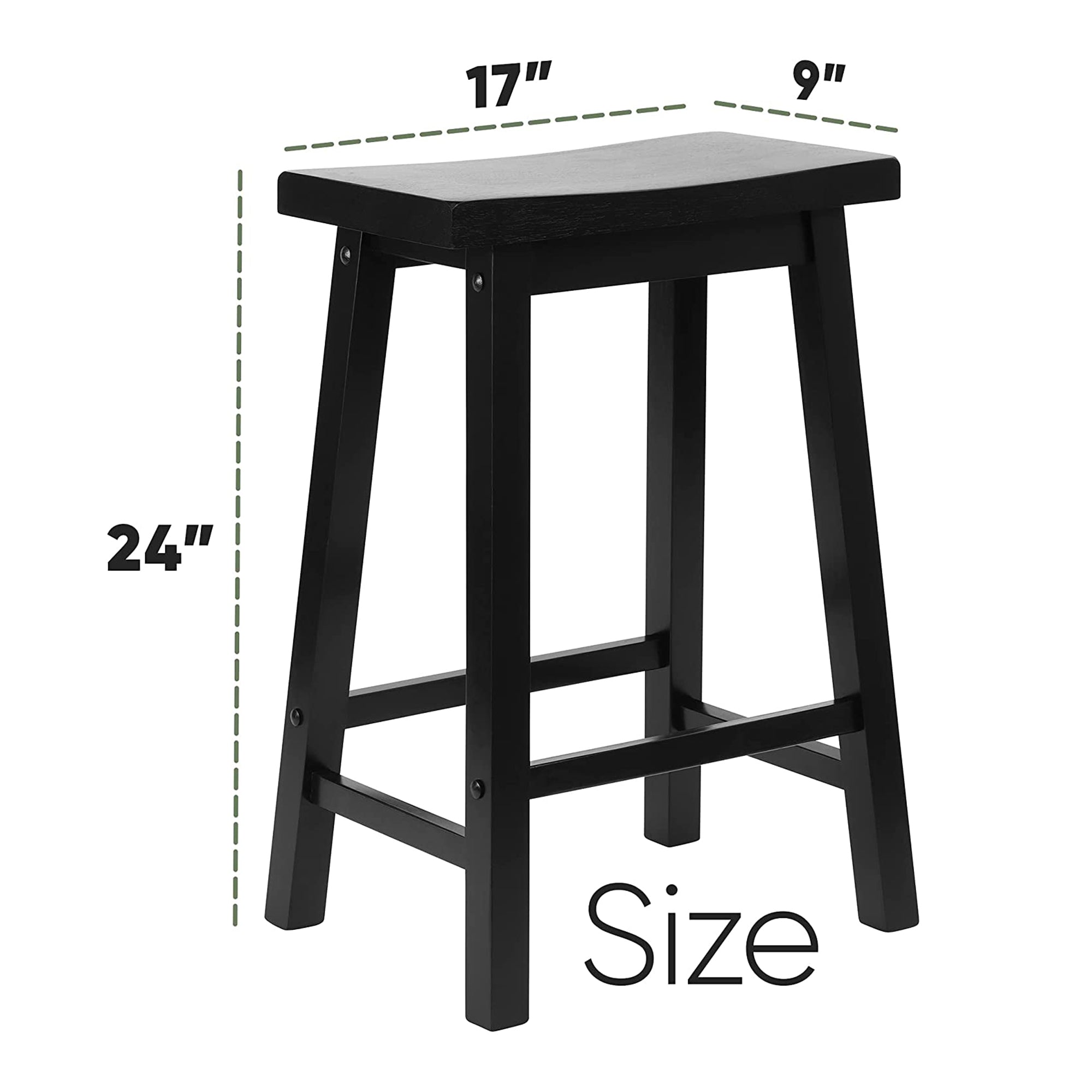 PJ Wood Classic Saddle Seat 24 Inch Kitchen Bar Counter Stool, Black (3 Pack) - VMInnovations