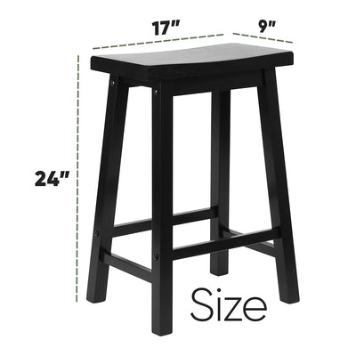 PJ Wood Classic Saddle Seat 24 Inch Kitchen Bar Counter Stool, Black (3 Pack) - VMInnovations