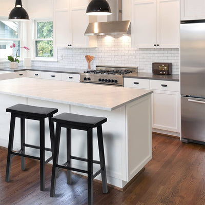 PJ Wood Classic Saddle Seat 24 Inch Kitchen Bar Counter Stool, Black (3 Pack) - VMInnovations