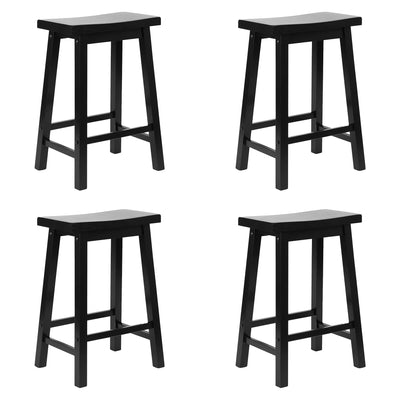 PJ Wood Classic Saddle Seat 24 Inch Kitchen Bar Counter Stool, Black (4 Pack) - VMInnovations