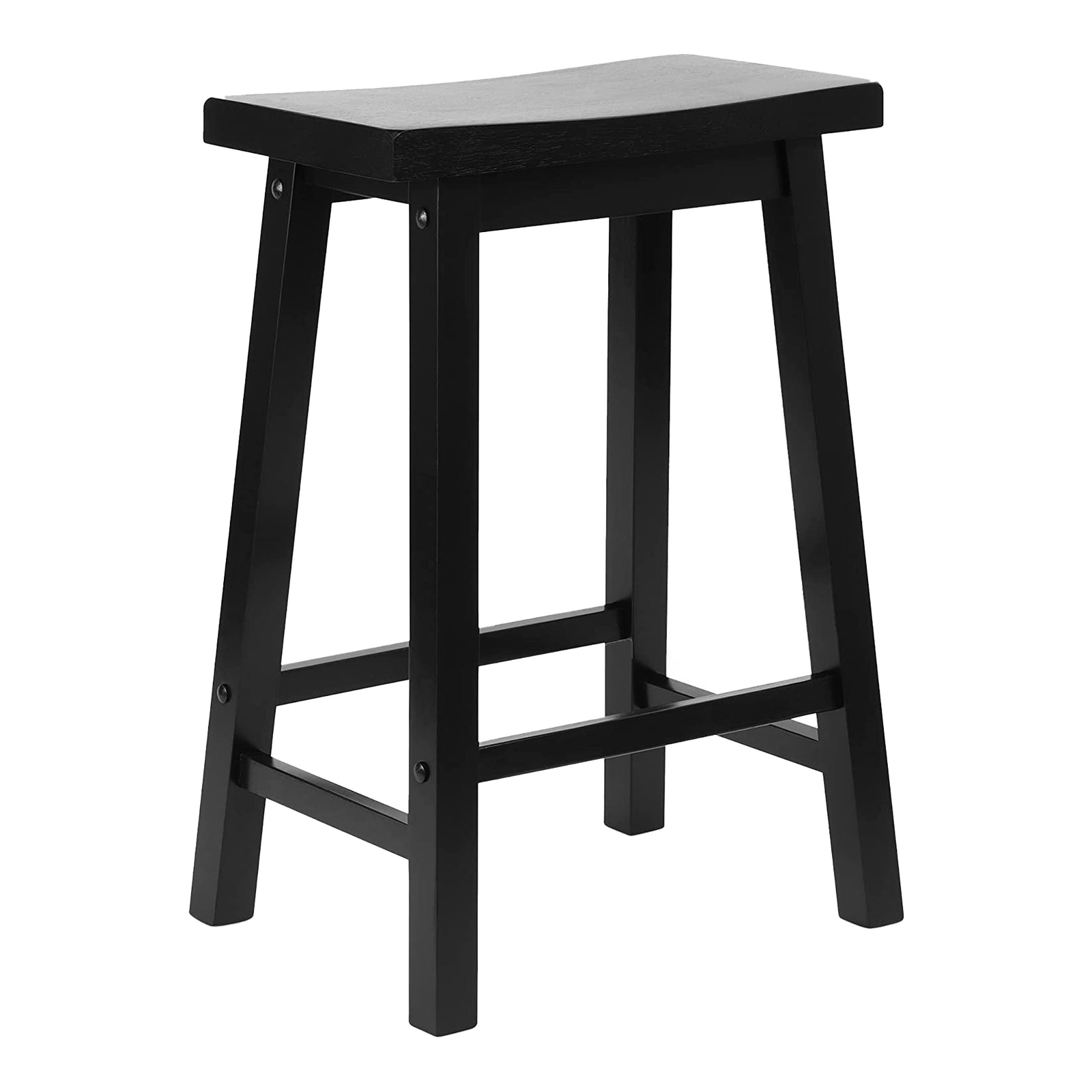 PJ Wood Classic Saddle Seat 24 Inch Kitchen Bar Counter Stool, Black (4 Pack) - VMInnovations