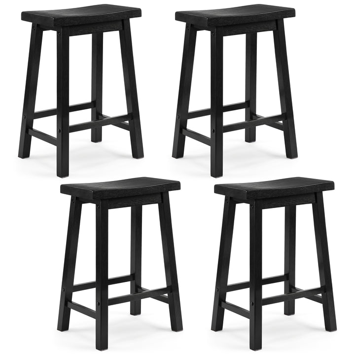 PJ Wood Classic Saddle Seat 24 Inch Kitchen Bar Counter Stool, Black (4 Pack) - VMInnovations
