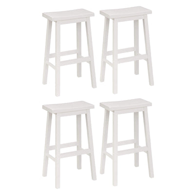 PJ Wood Classic 29 Inch Saddle Seat Kitchen Bar Counter Stool, White (4 Pack)