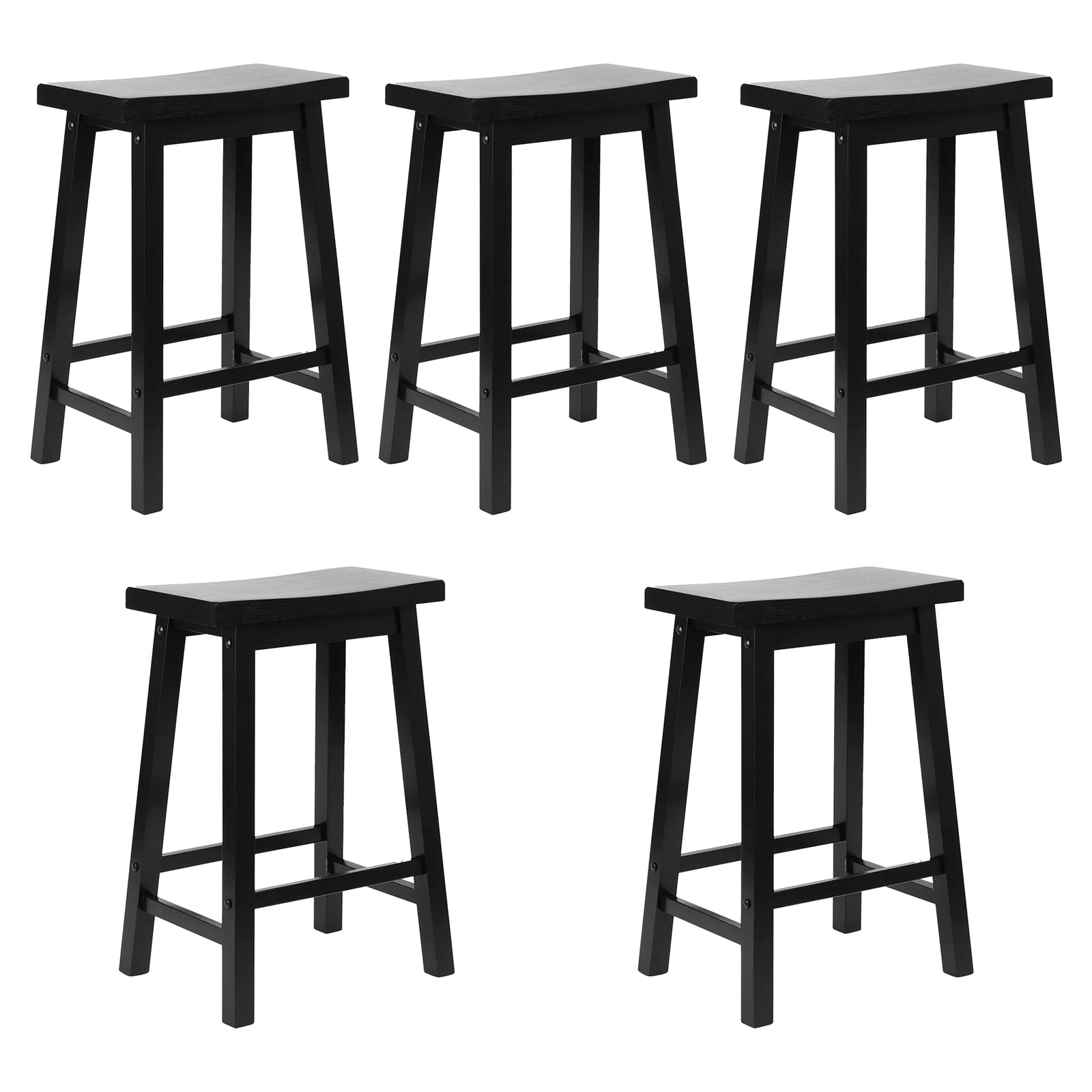 PJ Wood Classic Saddle Seat 24 Inch Kitchen Bar Counter Stool, Black (5 Pack) - VMInnovations