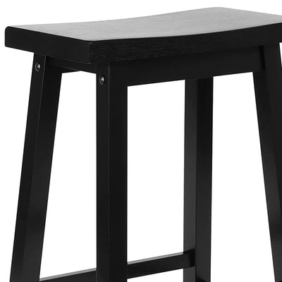 PJ Wood Classic Saddle Seat 24 Inch Kitchen Bar Counter Stool, Black (5 Pack) - VMInnovations