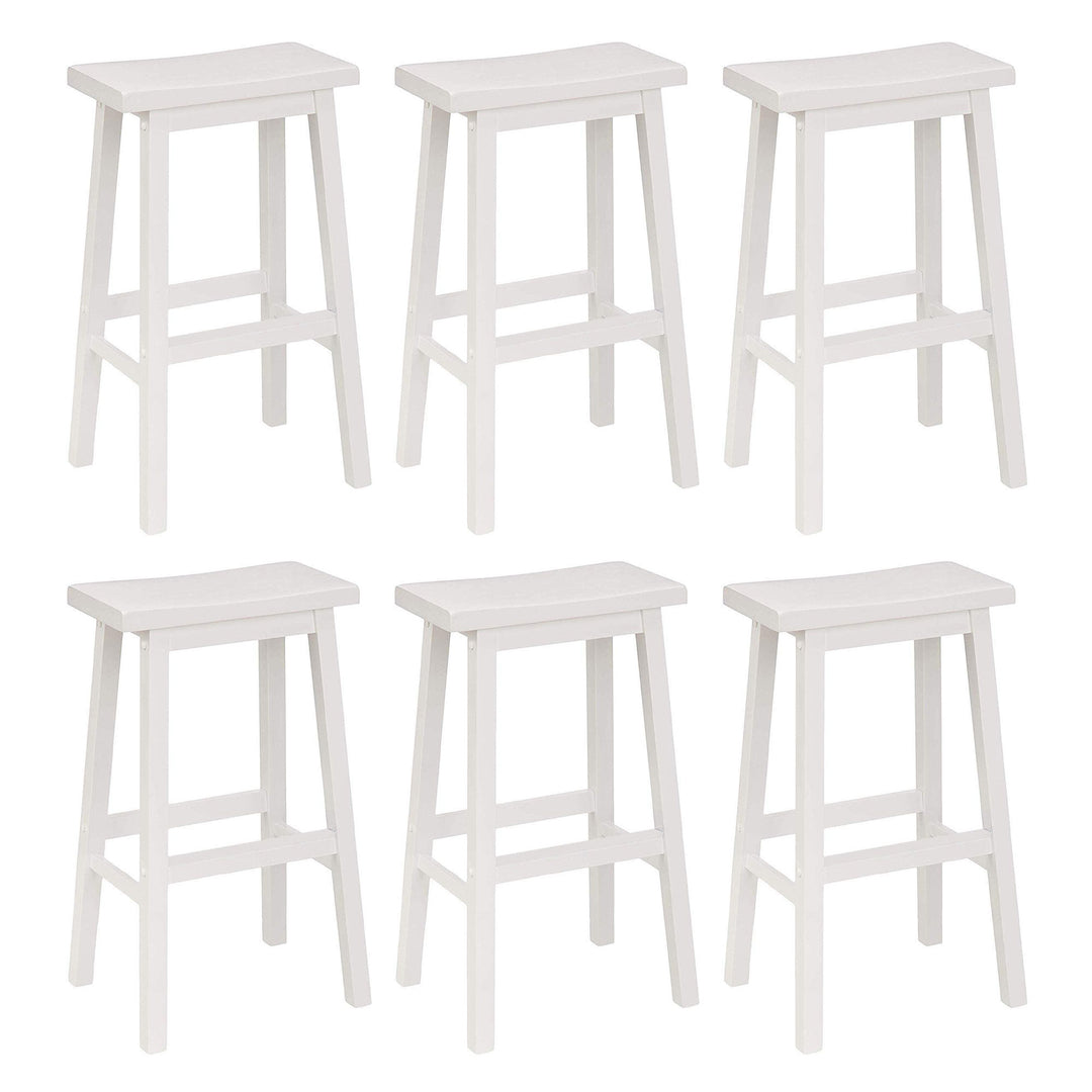 PJ Wood Classic 29 Inch Saddle Seat Kitchen Bar Counter Stool, White (6 Pack)