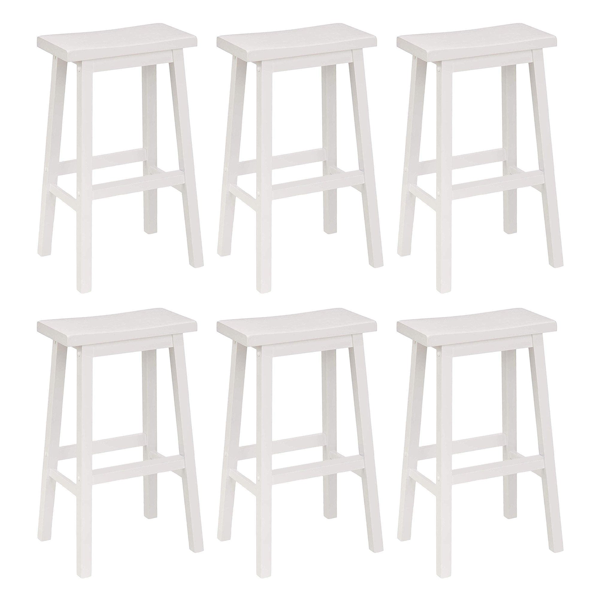 PJ Wood Classic 29 Inch Saddle Seat Kitchen Bar Counter Stool, White (6 Pack) - VMInnovations