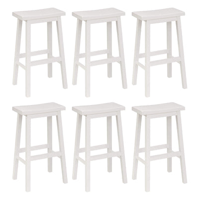 PJ Wood Classic 29 Inch Saddle Seat Kitchen Bar Counter Stool, White (6 Pack)