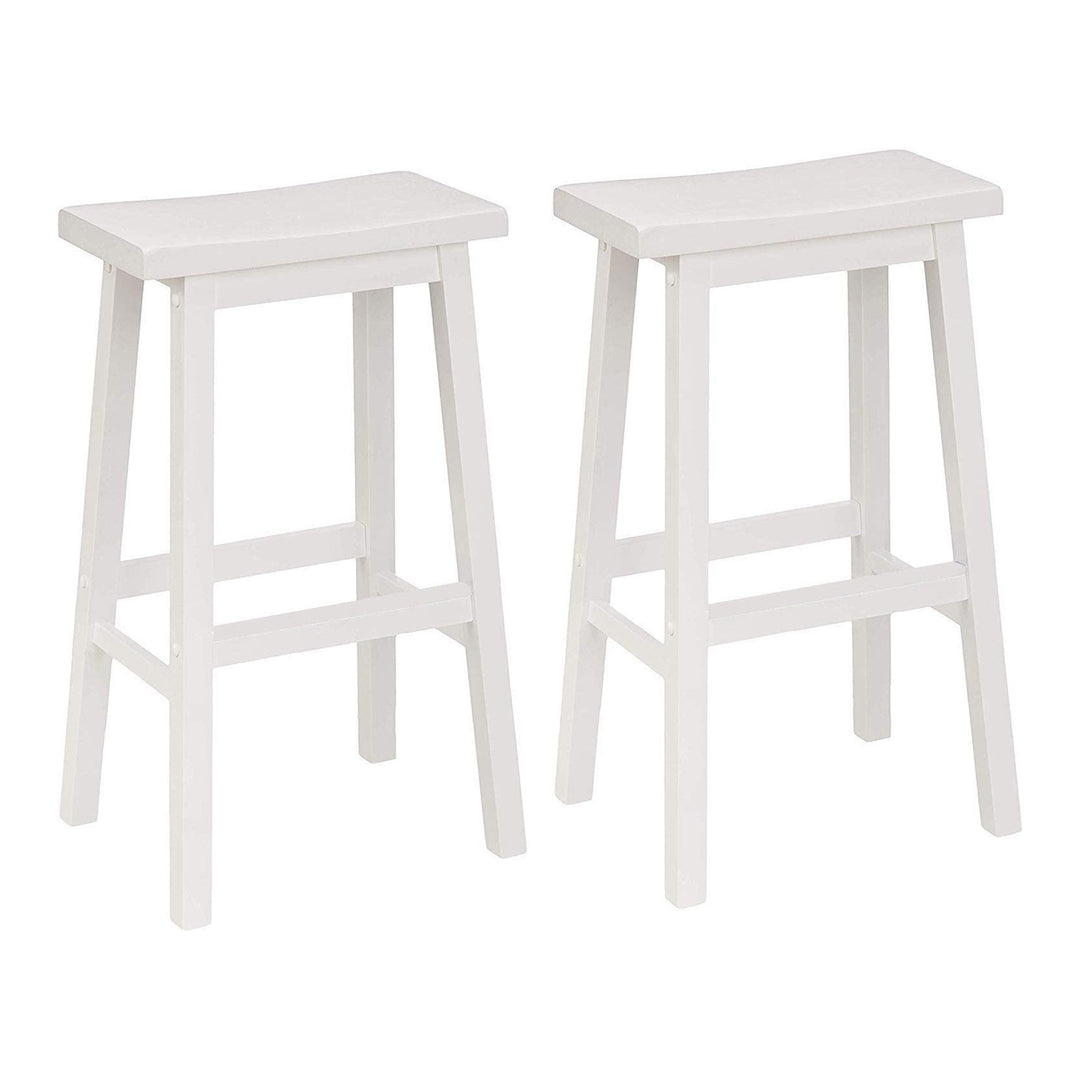 PJ Wood Classic 29 Inch Saddle Seat Kitchen Bar Counter Stool, White (6 Pack)