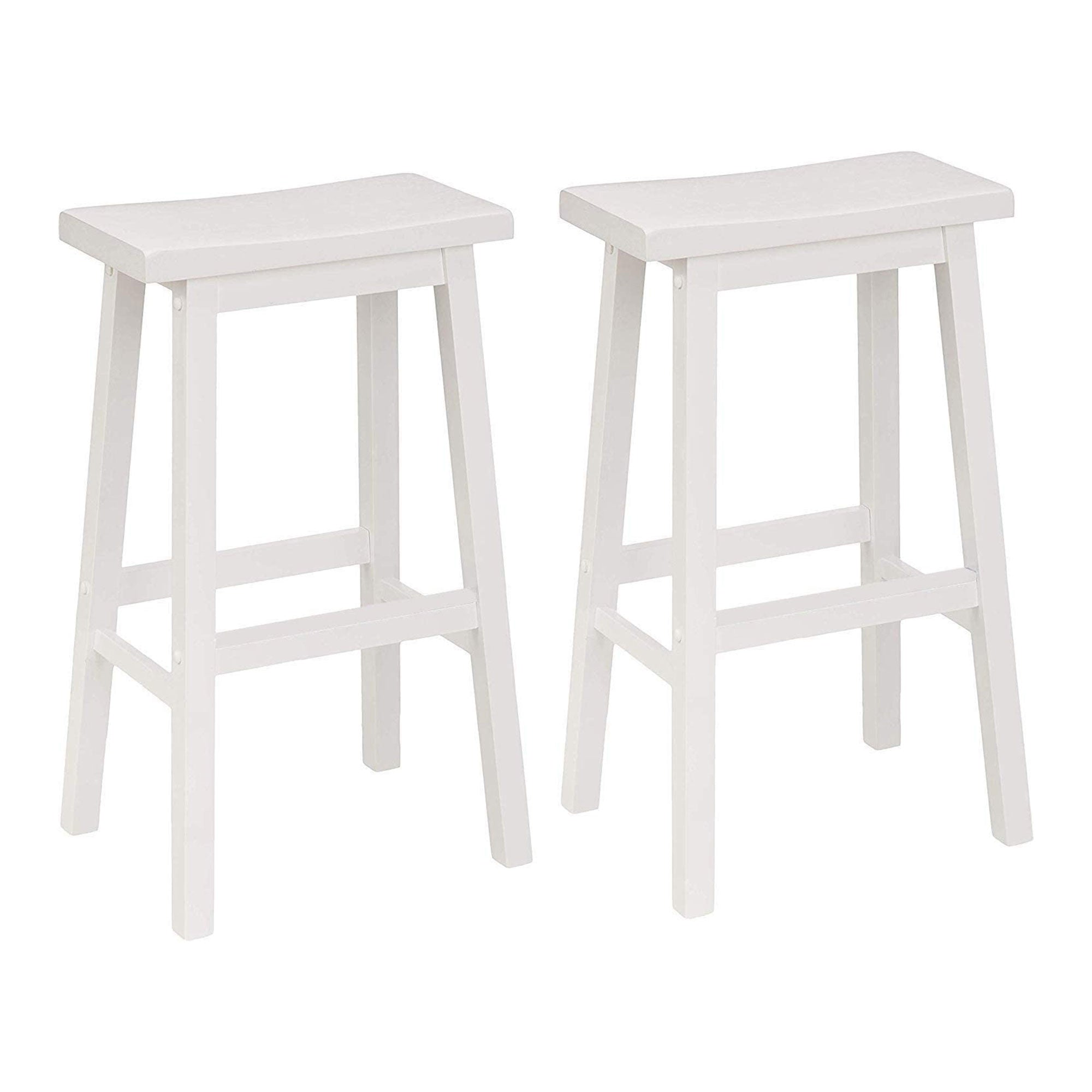 PJ Wood Classic 29 Inch Saddle Seat Kitchen Bar Counter Stool, White (6 Pack) - VMInnovations