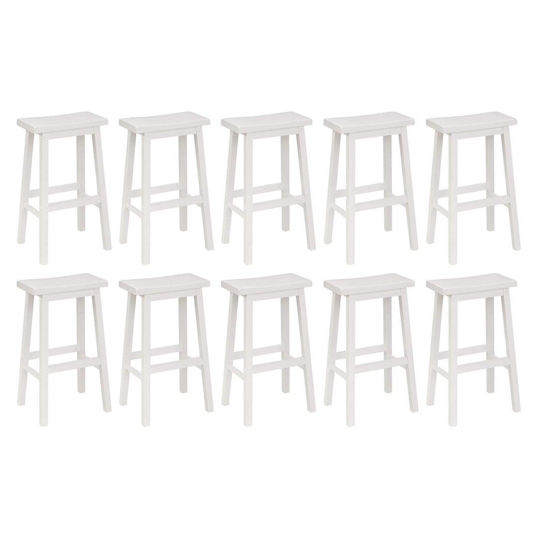 PJ Wood Classic 29 Inch Saddle Seat Kitchen Bar Counter Stool, White (10 Pack)