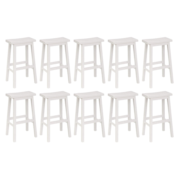 PJ Wood Classic 29 Inch Saddle Seat Kitchen Bar Counter Stool, White (10 Pack)