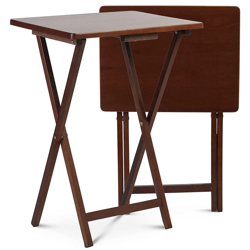 PJ Wood Portable Folding TV Snack Tray Table Desk Stand, Honey Oak (4 Pack)