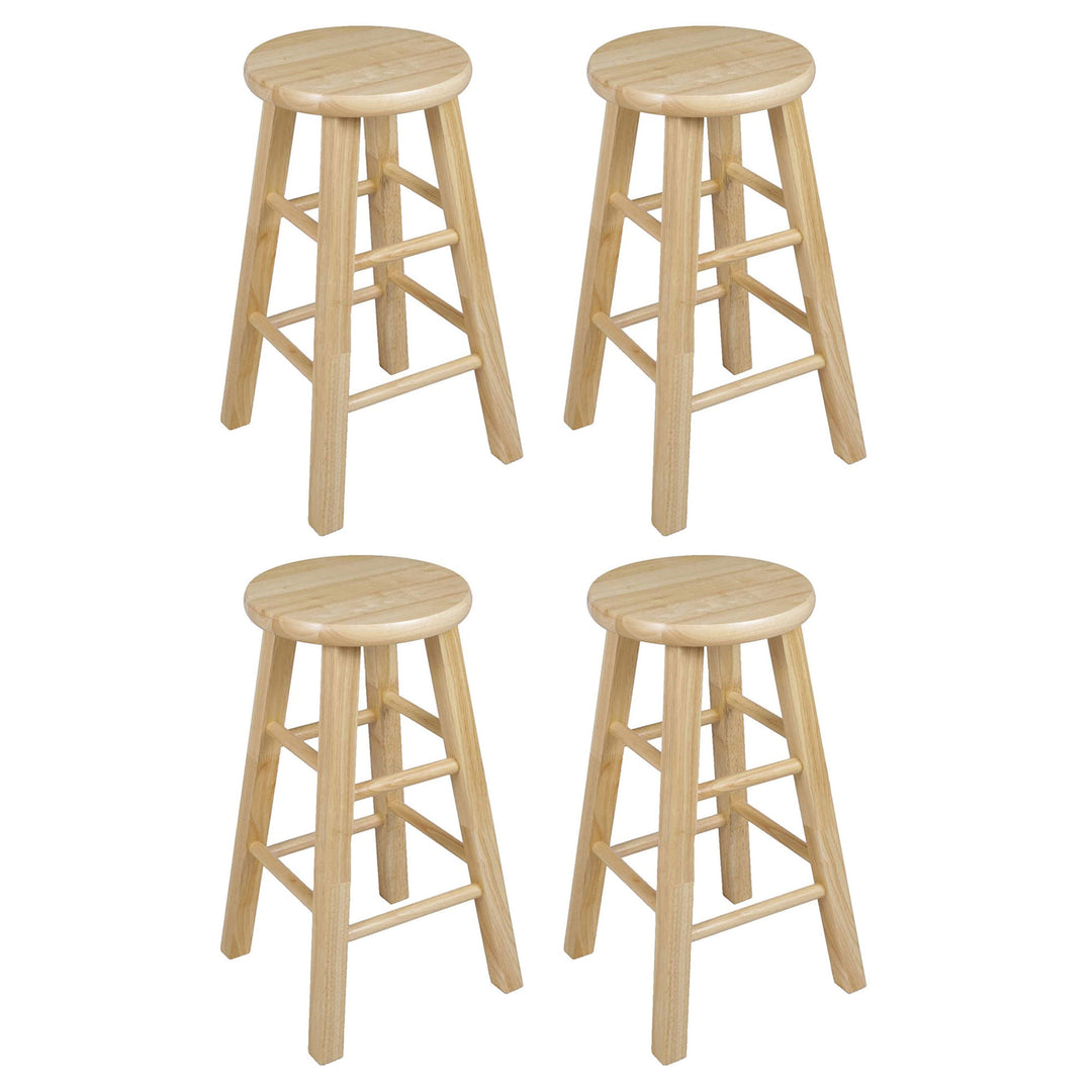 PJ Wood Classic Round Seat 24" Tall Kitchen Counter Stools, Natural (Set of 4)